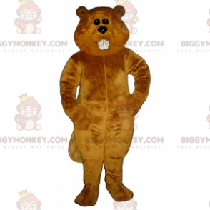 BIGGYMONKEY™ Brauner Biber-Maskottchen-Kostüm mit großen Zähnen