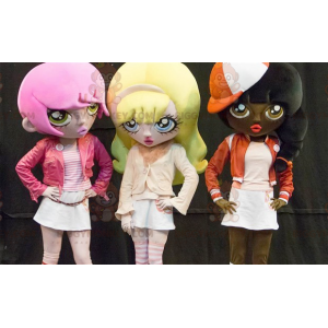 3 mascotte delle ragazze dei cartoni animati dai capelli