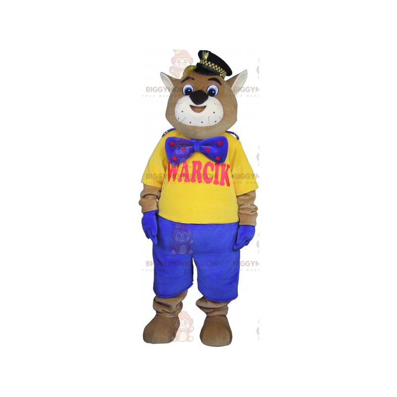 Katt BIGGYMONKEY™ maskotdräkt med poliskeps och blå fluga - Katt BIGGYMONKEY™ maskotdräkt med poliskeps och blå fluga -