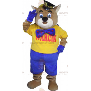 Traje de mascote Cat BIGGYMONKEY™ com boné de polícia e gravata