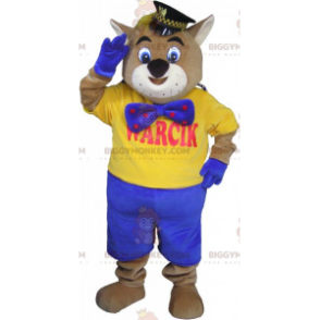 Katt BIGGYMONKEY™ maskotdräkt med poliskeps och blå fluga -