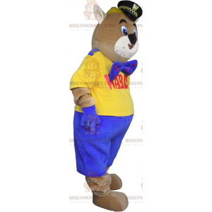 Traje de mascote Cat BIGGYMONKEY™ com boné de polícia e gravata