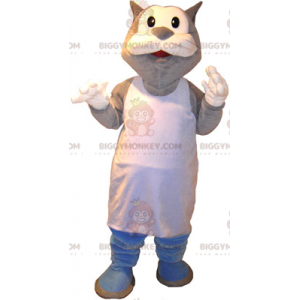 Cat BIGGYMONKEY™ Mascot Costume with White Apron -