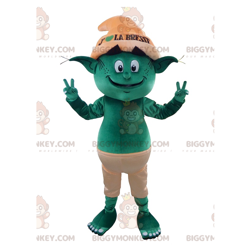 Costume de mascotte BIGGYMONKEY™ de troll de lutin vert - Costume de mascotte BIGGYMONKEY™ de troll de lutin vert -