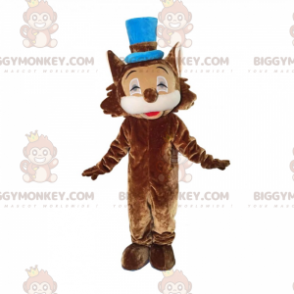 Brun katt BIGGYMONKEY™ maskotdräkt med blå hatt - Kattmaskot - BIGGYMONKEY_015296 - BiggyMonkey.com