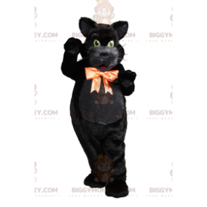 Schwarze Katze BIGGYMONKEY™ Maskottchenkostüm mit Schleife -