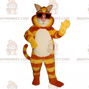 BIGGYMONKEY™ Tiger-Katzen-Maskottchen-Kostüm mit Sonnenbrille -