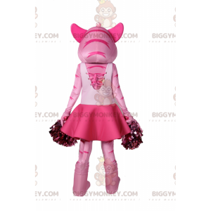 BIGGYMONKEY™ Mascot Costume Pink Cat In Cheerleader Outfit -