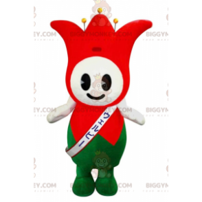 Punainen ja vihreä Tulip King Jester BIGGYMONKEY™ maskottiasu -