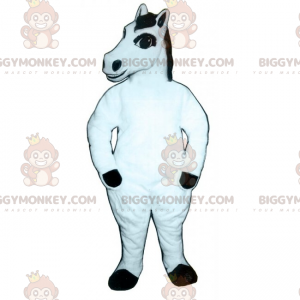 BIGGYMONKEY™ Maskottchenkostüm Weißes Pferd mit schwarzer Mähne