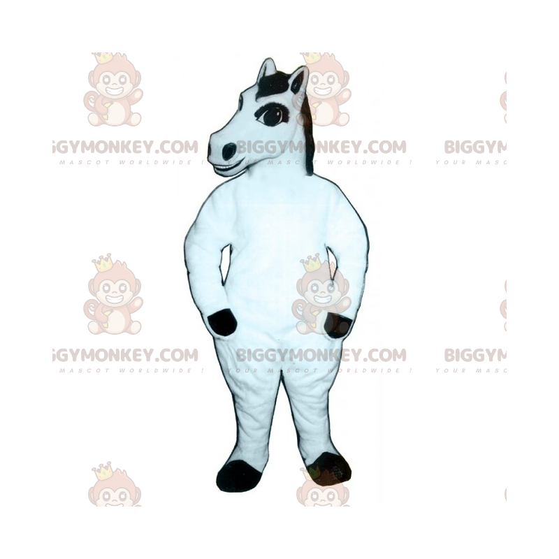 Disfraz de mascota BIGGYMONKEY™ Caballo blanco con melena negra Disfraz de mascota BIGGYMONKEY™ Caballo blanco con melena negra