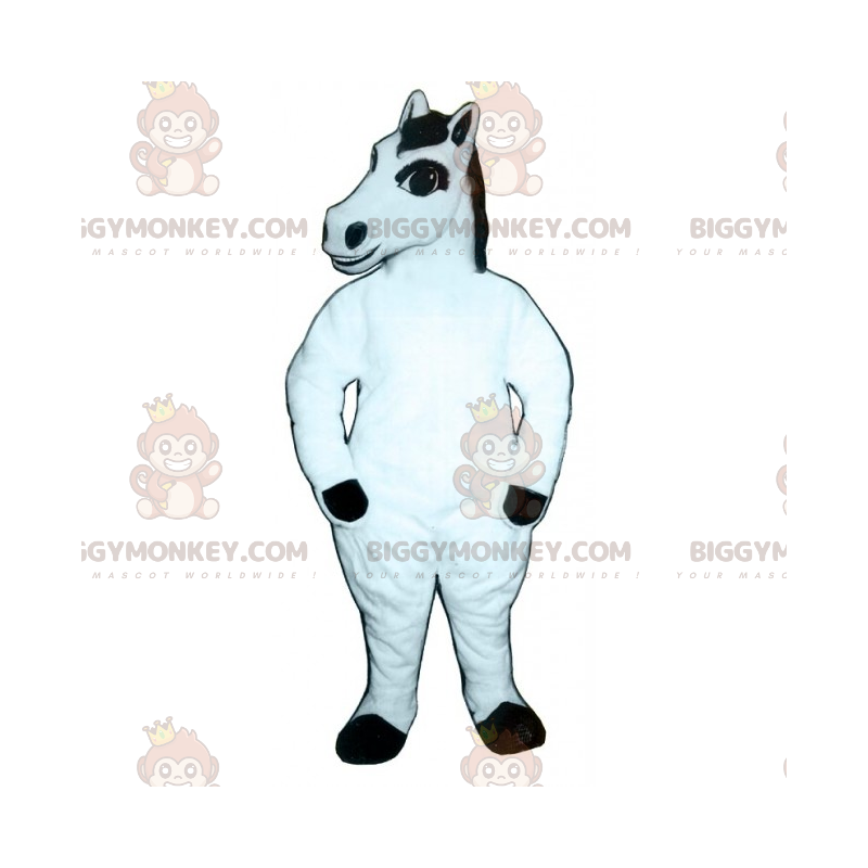 Traje de mascote BIGGYMONKEY™ Cavalo branco com crina preta –