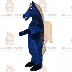 Fantasia de mascote BIGGYMONKEY™ de cavalo azul e asas brancas