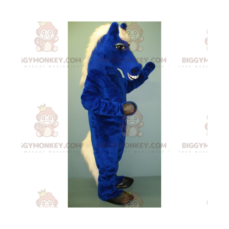 Fantasia de mascote BIGGYMONKEY™ de cavalo azul e juba branca – Fantasia de mascote BIGGYMONKEY™ de cavalo azul e juba branca –