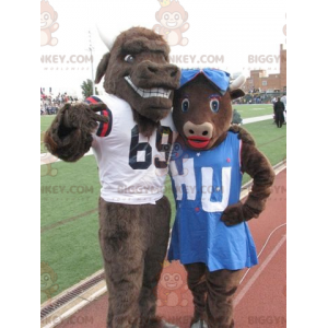2 BIGGYMONKEY™s brown cow and bull mascot - Biggymonkey.com