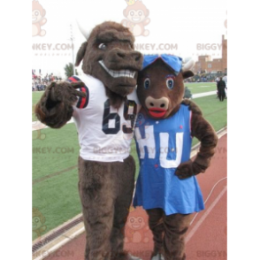 2 mascote de vaca e touro marrom do BIGGYMONKEY™ –