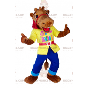 Kostým s usměvavým velbloudem BIGGYMONKEY™ maskota s honosným