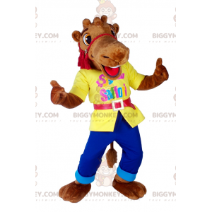 Smiling Camel BIGGYMONKEY™ Mascot Costume With Flashy Outfit -