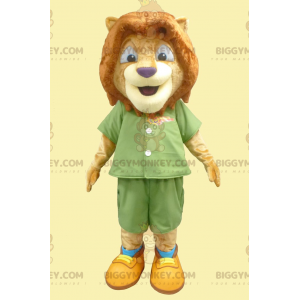 BIGGYMONKEY™ Little Lion Cub Mascot Costume In Green Outfit -