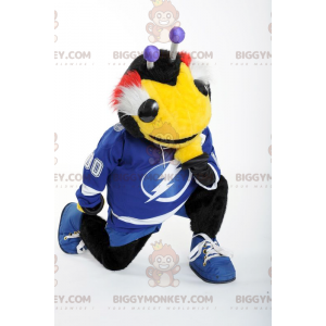 BIGGYMONKEY™ Yellow Black and Blue Bee Insect Mascot Costume –