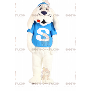 BIGGYMONKEY™ Costume mascotte cane bianco dalle orecchie lunghe