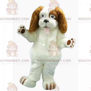 BIGGYMONKEY™ witte hond met lange bruine oren mascottekostuum -
