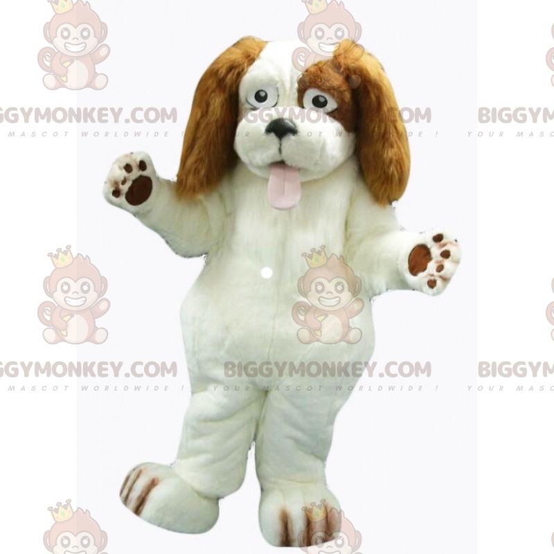 BIGGYMONKEY™ White Dog With Long Brown Ears Mascot Costume -