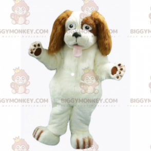 BIGGYMONKEY™ White Dog With Long Brown Ears Mascot Costume -