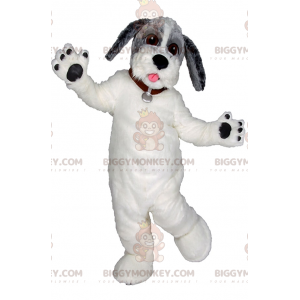 Valkoinen koiran harmaapää BIGGYMONKEY™ maskottiasu -