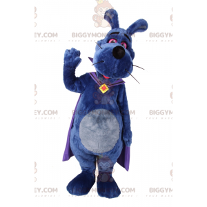 BIGGYMONKEY™ Mascot Costume Blue Dog with Purple Cape –