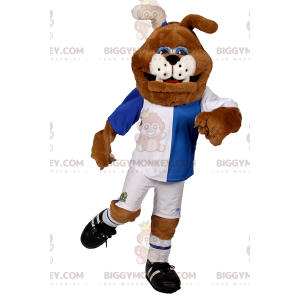 BIGGYMONKEY™ Dog Mascot Costume In Blue And White Soccer Outfit