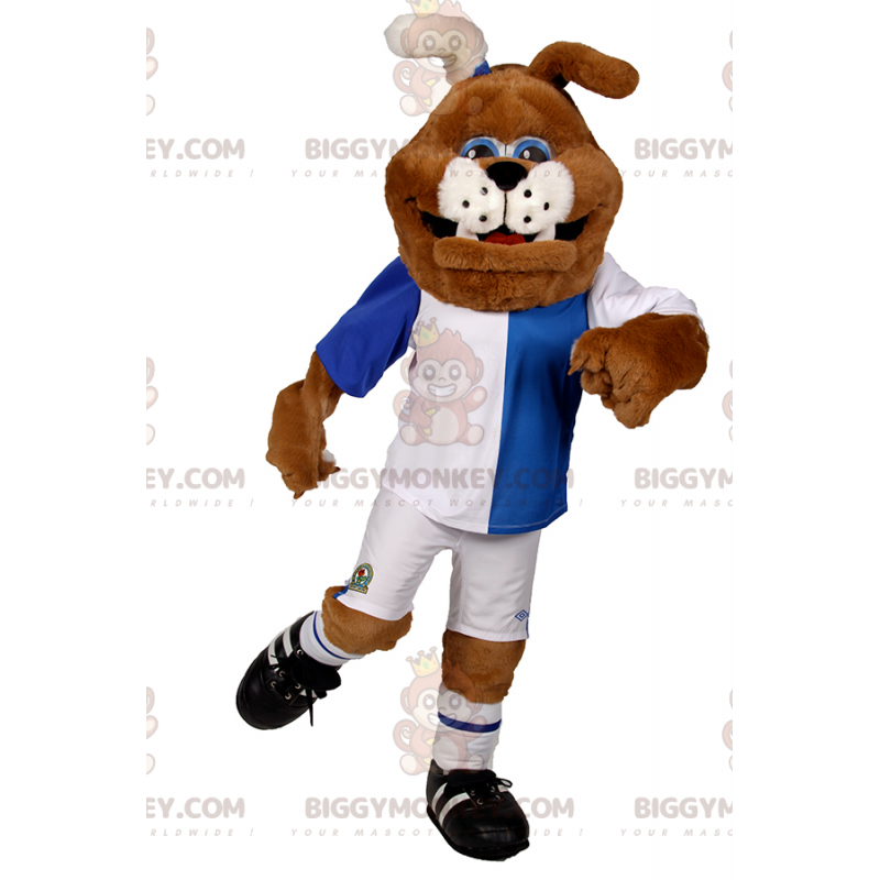 Costume de mascotte BIGGYMONKEY™ de chien en tenue de soccer Costume de mascotte BIGGYMONKEY™ de chien en tenue de soccer