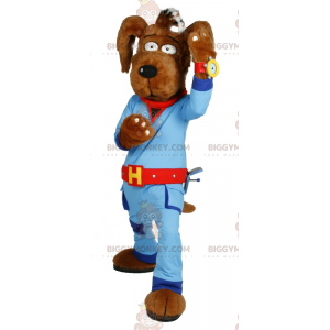 Brown Dog BIGGYMONKEY™ Mascot Costume with Blue Jumpsuit -