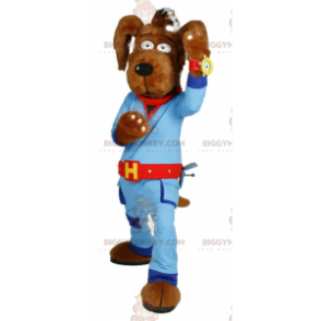 Costume mascotte cane BIGGYMONKEY™ marrone con tuta blu -