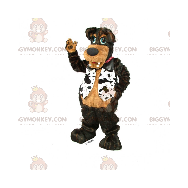 Zwarte hond BIGGYMONKEY™ mascottekostuum met zwart-wit jasje - Zwarte hond BIGGYMONKEY™ mascottekostuum met zwart-wit jasje -