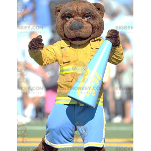 Costume de mascotte BIGGYMONKEY™ d'ours marron habillé en