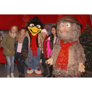 2 BIGGYMONKEY™s mascot a penguin and a furry brown yeti -