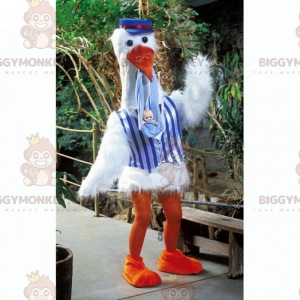 Costume de mascotte BIGGYMONKEY™ de cigogne avec bébé -