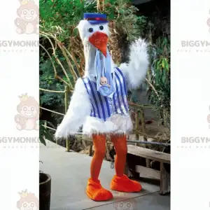 Costume de mascotte BIGGYMONKEY™ de cigogne avec bébé -