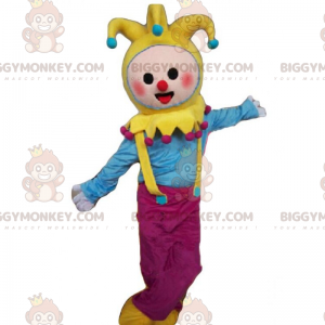 Clown BIGGYMONKEY™ Mascot Costume with Bell Hat -