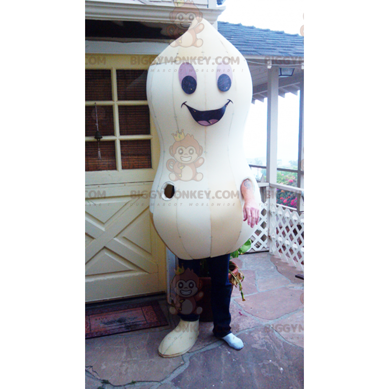 Gigantisch lachende witte pinda BIGGYMONKEY™ mascottekostuum - Gigantisch lachende witte pinda BIGGYMONKEY™ mascottekostuum -