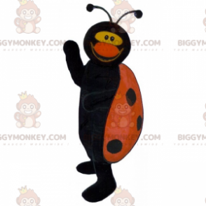 Disfraz de mascota de Ladybug negra y roja sonriente