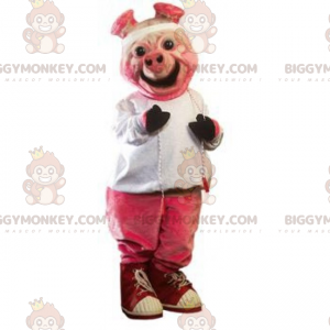 Smiling Pink Pig BIGGYMONKEY™ Mascot Costume and Full Outfit -