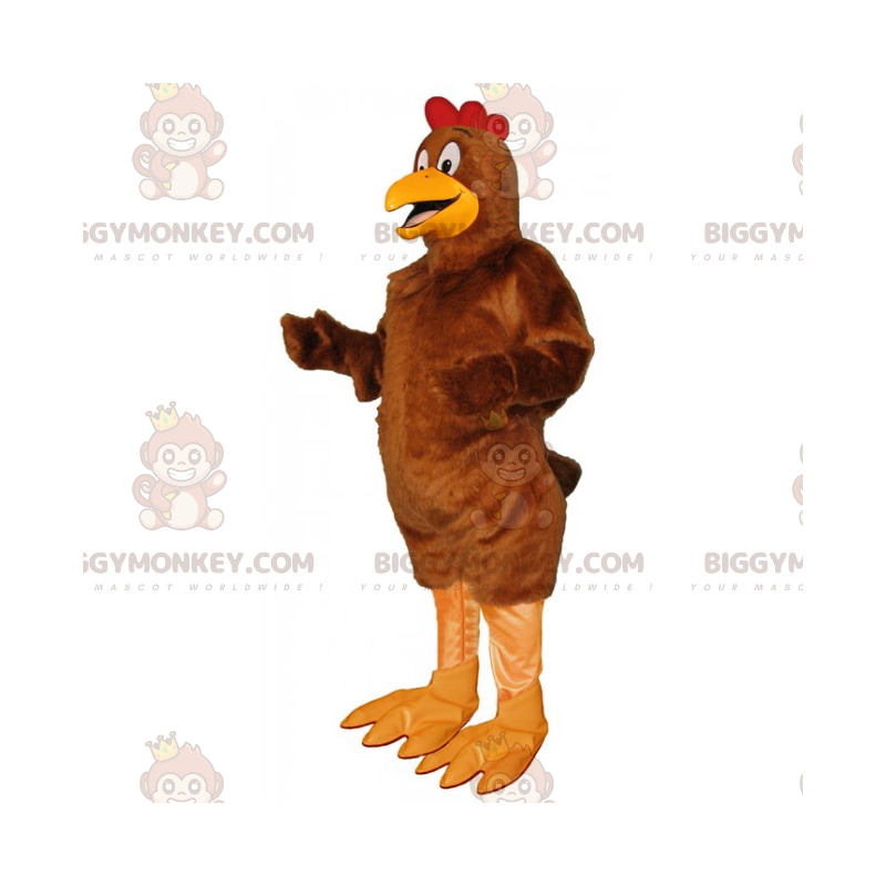Traje de mascote BIGGYMONKEY™ de galo marrom com crista Traje de mascote BIGGYMONKEY™ de galo marrom com crista
