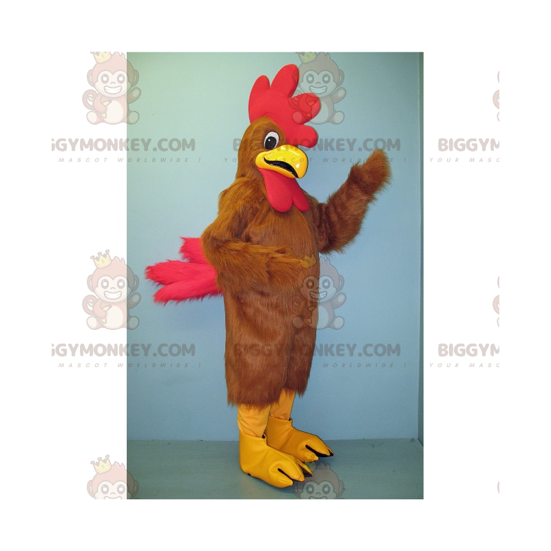 Costume da mascotte da gallo marrone con stemma rosso grande Costume da mascotte da gallo marrone con stemma rosso grande