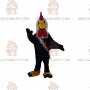 Στολή μασκότ Black Rooster BIGGYMONKEY™ με τρίχρωμο κασκόλ - Μασκότ Κοτόπουλα - Πετεινές - Κοτόπουλα - BiggyMonkey.com
