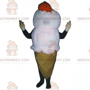 Aardbeien-vanille-ijshoorntje BIGGYMONKEY™ mascottekostuum -