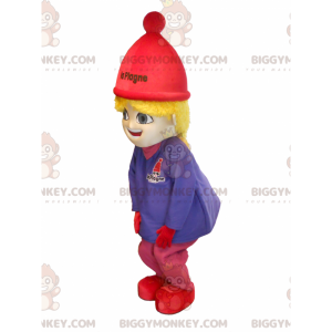 BIGGYMONKEY™ Kleines blondes Mädchen im Ski-Outfit-Maskottchen-Kostüm