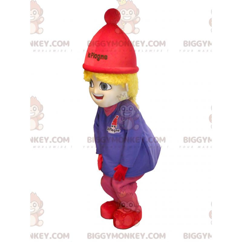 BIGGYMONKEY™ Malá blondýnka v kostýmu maskota lyžařského