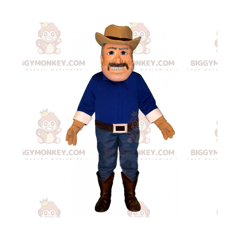 Blå skjorta Cowboy BIGGYMONKEY™ maskotdräkt - BiggyMonkey maskot Blå skjorta Cowboy BIGGYMONKEY™ maskotdräkt - BiggyMonkey maskot